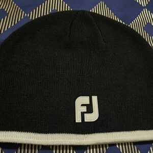 FootJoy Men's Ski/golf Black Knit Hat with Fleece Warm Fleece Lining White Edge